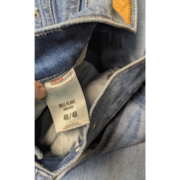 Express Bell Flare High Rise Jeans WOMENS 4R Stretch Denim 32 Inseam Bohemian - Picture 7 of 8